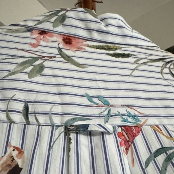 Zara - Striped Poplin Button-Down Shirt with All-Over Bird Print in White/Blue - Picture 5 of 9